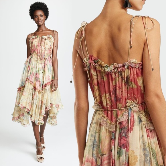 π BOHEMIAN FLORAL RUFFLE DRESS FLOWER MIDI BOHO - Picture 8 of 8